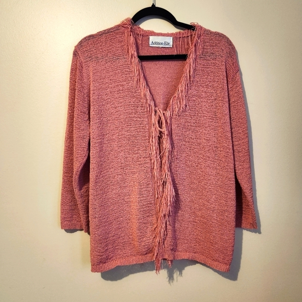 Vintage Pink Fringe Front Tie Cardigan